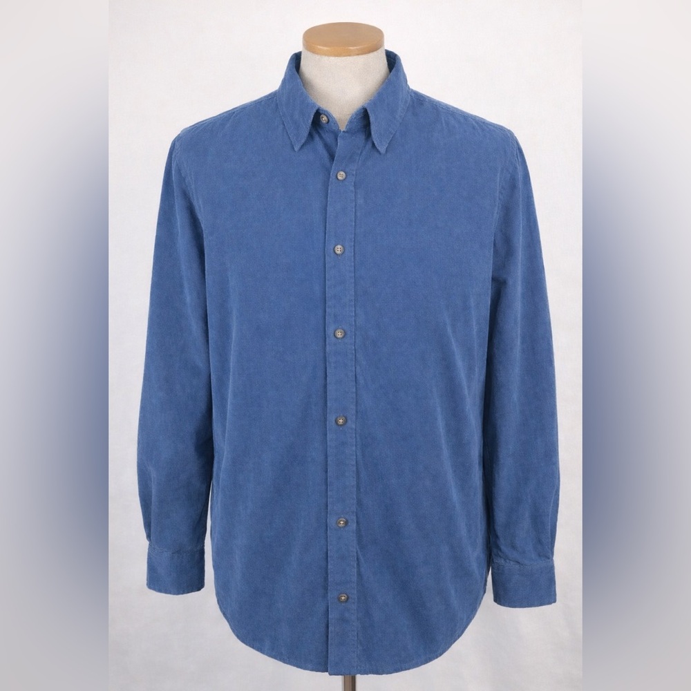 NWT HAGGAR Corduroy Shirt Mens XXL Button Up Long Sleeve Blue Casual Work